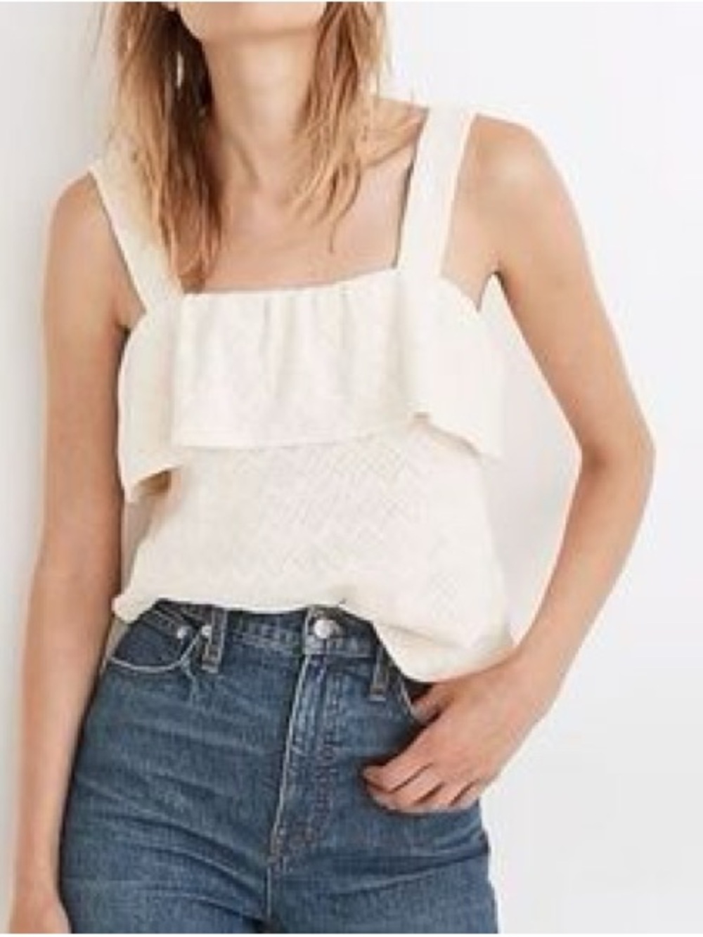 Madewell Cream Textured Ruffle Tank